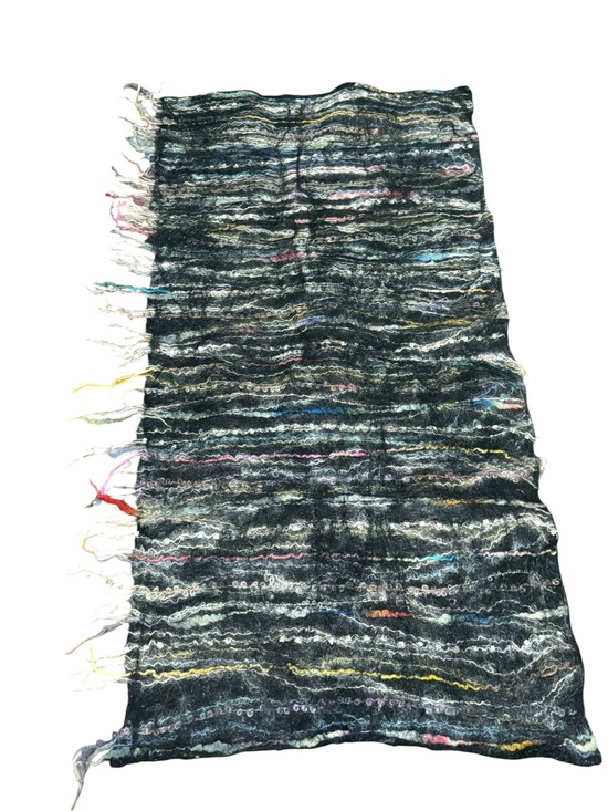 Accessories - Wool Silk Blend Textured Multi‎ Color Fringe Scarf Black Bohemian